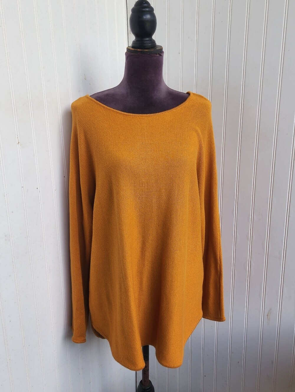 Michael Kors Tunic Knit Top Sweater Long Sleeve Pullover Ribbed Mustard Yellow L